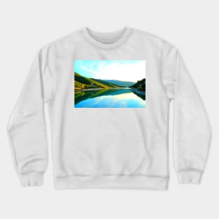 View at Lago di Fiastra reflecting the nearby nature like a mirror Crewneck Sweatshirt